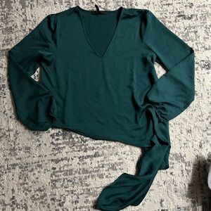 BCBGMaxAzria Deep Green V-Neck Blouse